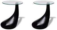 vidaXL Ablagetisch, Beistelltische mit runder Glasplatte 2 Stk. Hochglanz Schwarz