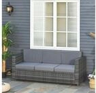 Outsunny Loungesofa Poly-Rattan Sofa mit Kissen 3-Sitzer Garten Metall Polyester