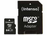 Intenso 3413490 Micro SD-Karte (64GB, Class 10, Speicherkarte, inkl. SD-Adapter)