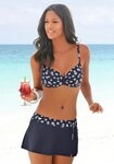 LASCANA Bade-Rock mit integrierter Bikinihose und bedrucktem B&uuml;ndchen blau 36