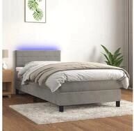 vidaXL Boxspringbett 90 x 200 cm Boxspringbett mit Matratze LED Hellgrau 90x200...