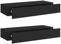 vidaXL Wandregal Wandregale mit Schubladen 2 Stk. Schwarz 60x23,5x10 cm MDF