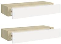vidaXL Wandregal, Regale mit Schubladen 2 Stk. Eichen-Optik Wei&szlig; 60x23,5x10cm