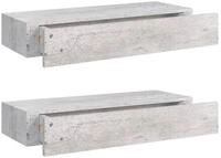 vidaXL Wandregal, Regale mit Schubladen 2 Stk. Betongrau 60x23,5x10 cm MDF