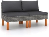 vidaXL Sofaelement Mittelsofas 2 Stk. Poly Rattan und Eukalyptus Massivholz (1 St)