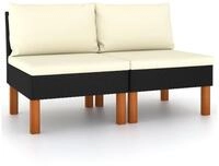 vidaXL Sofaelement Mittelsofas 2 Stk. Poly Rattan und Eukalyptus Massivholz (1 St)