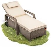 Casaria Gartenliege, 165kg Belastbar 7cm Auflage mit Rollen Sonnenliege 5fach