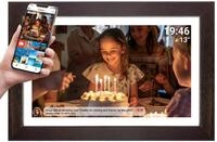 Denver Digitaler Bilderrahmen (XXL Fotorahmen mit WLAN und Frameo App, Holz dunkel,