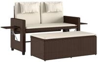 vidaXL Gartenbank, Outdoor Bank Verstellbar mit Kissen Braun Poly Rattan