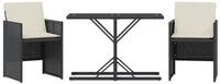 vidaXL Gartenlounge-Set 3-tlg. Bistro-Set mit Kissen Schwarz Poly Rattan,...