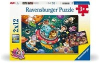 Ravensburger Puzzle Kinderpuzzle 2x12 Teile - Tiere im Weltall, 12 Puzzleteile