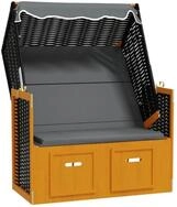 vidaXL Gartenliege, Strandkorb mit Dach Poly Rattan & Massivholz Schwarz Anthrazit