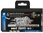 STAEDTLER Faserstift Pigment soft brush pen Greys, 6er-Set