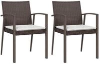vidaXL Gartenstuhl Gartenst&uuml;hle mit Kissen 2 Stk. Braun 56,5x57x83 cm Poly...