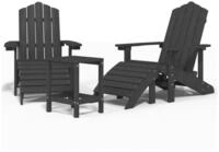 vidaXL Gartenstuhl Adirondack-Gartenst&uuml;hle mit Hocker & Tisch HDPE Anthrazit...