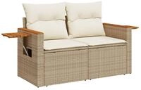 vidaXL Loungesofa Gartensofa mit Kissen 2-Sitzer Beige Poly Rattan, 1 Teile