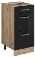 Vicco Unterschrank R-Line Schwarz Hochglanz/Eiche 40cm mit Schubladen ohne