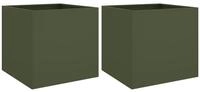 vidaXL Pflanzk&uuml;bel, Pflanzkasten 2 Stk. Olivgr&uuml;n 49x47x46 cm Kaltgewalzter...