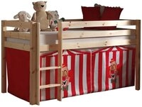 Lomadox Hochbett PINOO-12 Zirkus in Kiefer massiv natur lackiert 210/114/106 cm