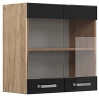 Vicco Glash&auml;ngeschrank R-Line, Schwarz Hochglanz/Goldkraft Eiche, 60 cm (1-St)