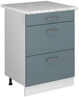Vicco Unterschrank R-Line, Blau-Grau/Wei&szlig;, 60 cm mit Schubladen, AP Marmor...