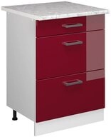 Vicco Unterschrank R-Line, Rot Hochglanz/Wei&szlig;, 60 cm mit Schubladen, AP Marmor