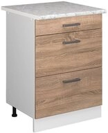 Vicco Unterschrank R-Line, Sonoma/Wei&szlig;, 60 cm mit Schubladen, AP Marmor (1-St)