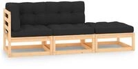 vidaXL Gartenlounge-Set, 3-tlg. Lounge Set mit Kissen Massivholz Kiefer