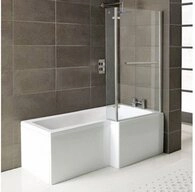 HAK Badewanne Syna Komplettset mit Duschzone, (Komplettset, 4-tlg), Raumsparbadewanne