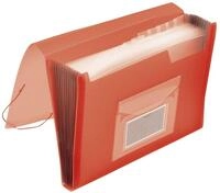 Q-Connect Aktenordner F&auml;chermappe - 13 Taschen, 250 Blatt, PP, transluzent rot