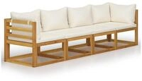 vidaXL Gartenlounge-Set, 4-Sitzer-Gartensofa mit Auflagen Creme Akazie Massivholz