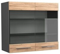 Vicco Glash&auml;ngeschrank Fame-Line, Goldkraft Eiche/Anthrazit, 80 cm (1-St)