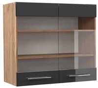 Vicco Glash&auml;ngeschrank Fame-Line, Anthrazit Hochglanz/Goldkraft Eiche, 80 cm...