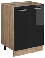 Vicco Unterschrank R-Line, Schwarz Hochglanz/Goldkraft Eiche, 60 cm ohne
