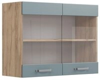 Vicco Glash&auml;ngeschrank R-Line, Blau-Grau/Goldkraft Eiche, 80 cm (1-St)