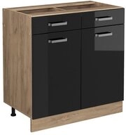 Vicco Unterschrank R-Line, Schwarz Hochglanz/Goldkraft Eiche, 80 cm ohne