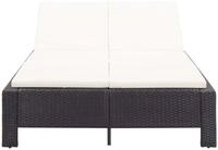 vidaXL Gartenliege, 2-Personen-Sonnenliege mit Auflage Schwarz Poly Rattan