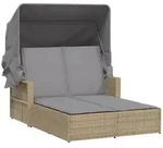 vidaXL Gartenliege Doppel-Sonnenliege mit Dach und Auflagen Beige Poly Rattan,...
