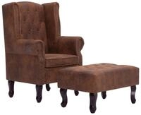 vidaXL Sessel Chesterfield-Sessel und Fu&szlig;hocker Braun Wildleder-Optik...