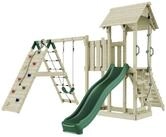 OutdoorToys Spielturm Far&ouml; aus Holz in Dunkelgr&uuml;n mit Kinderschaukel & Rutsche,