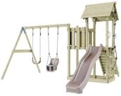 OutdoorToys Spielturm Uppsala, aus Holz in Altrosa mit Babyschaukel & Rutsche