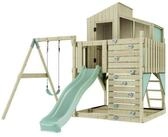 OutdoorToys Spielturm Lotta aus Holz in Mintgr&uuml;n mit Kinderschaukel & Rutsche,