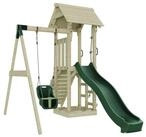 OutdoorToys Spielturm G&ouml;teborg aus Holz in Dunkelgr&uuml;n mit Babyschaukel & Rutsche,