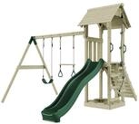OutdoorToys Spielturm Vimmerby, aus Holz in Dunkelgr&uuml;n mit Trapezstange & Rutsche