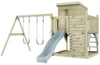 OutdoorToys Spielturm Bj&ouml;rn, aus Holz in Eisblau mit Kinderschaukel & Rutsche,