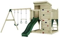 OutdoorToys Spielturm Bj&ouml;rn aus Holz in Dunkelgr&uuml;n mit Trapezstange & Rutsche,