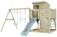 OutdoorToys Spielturm Bj&ouml;rn aus Holz in Eisblau mit Trapezstange & Rutsche,