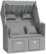 vidaXL Gartenliege, Strandkorb mit Kissen Poly Rattan und Massivholz Grau