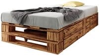 sunnypillow Palettenbett M2 aus Holz mit Lattenrost und 2 Bettk&auml;sten, 120 x...