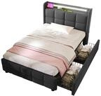 Flieks Polsterbett, LED-Beleuchtung Einzelbett 90x200cm mit Ladefunktion und 2